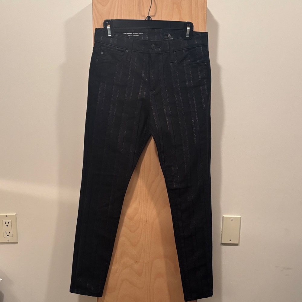 AG Adriano Goldschmied Women's Black Striped Skinny Jeans